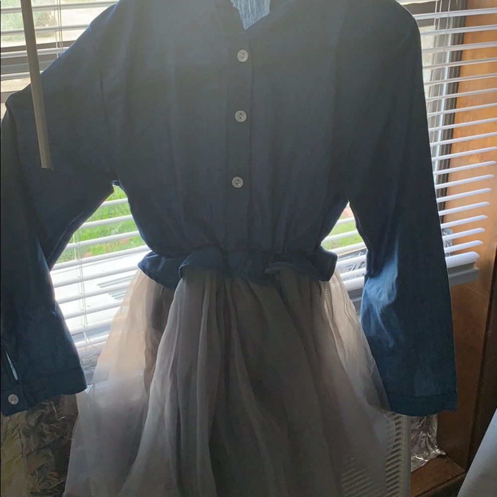 Light denim And silver, long sleeve dress.